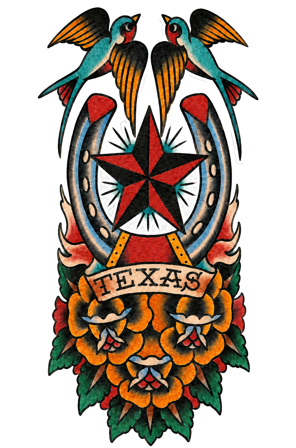 Stylized Texas tattoo flash artwork